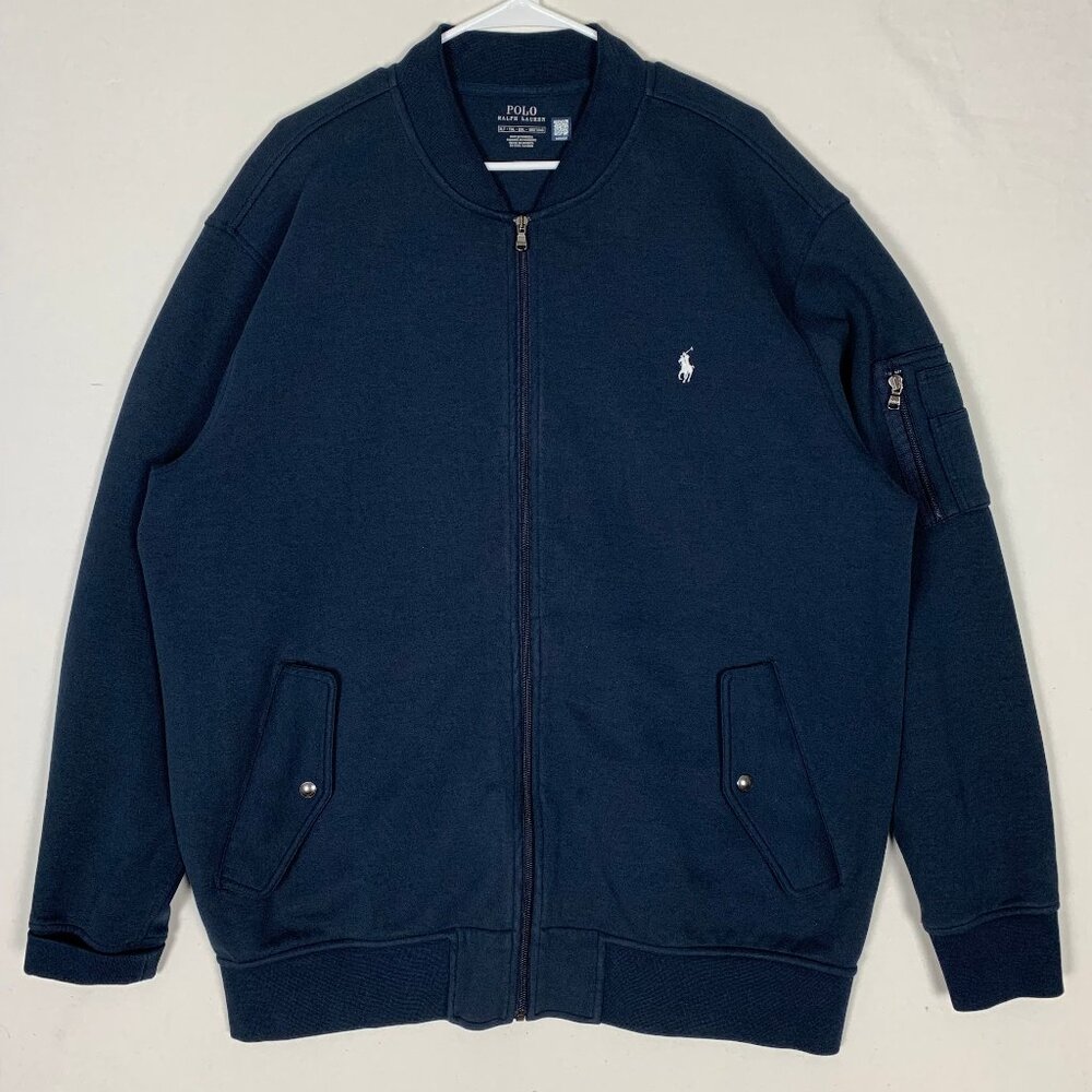 Polo Ralph Lauren Double Knit Bomber Jacket Men's XLT Navy Blue Full-Zip